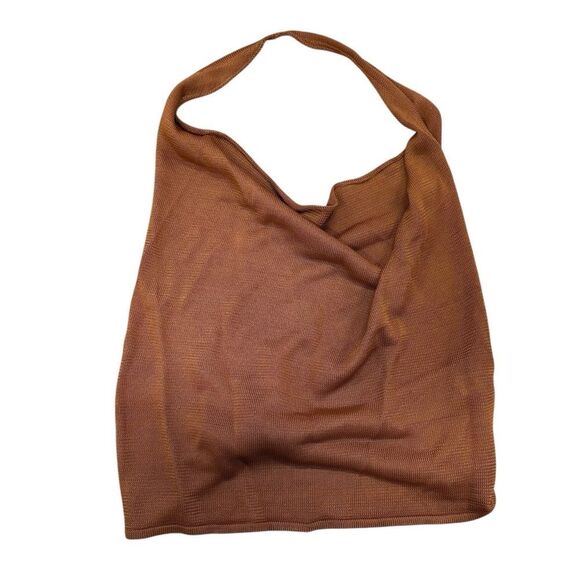 New Aya Muse Cinnabar Knit Tied Draped Halter Crop Top M Brown - Picture 2 of 5